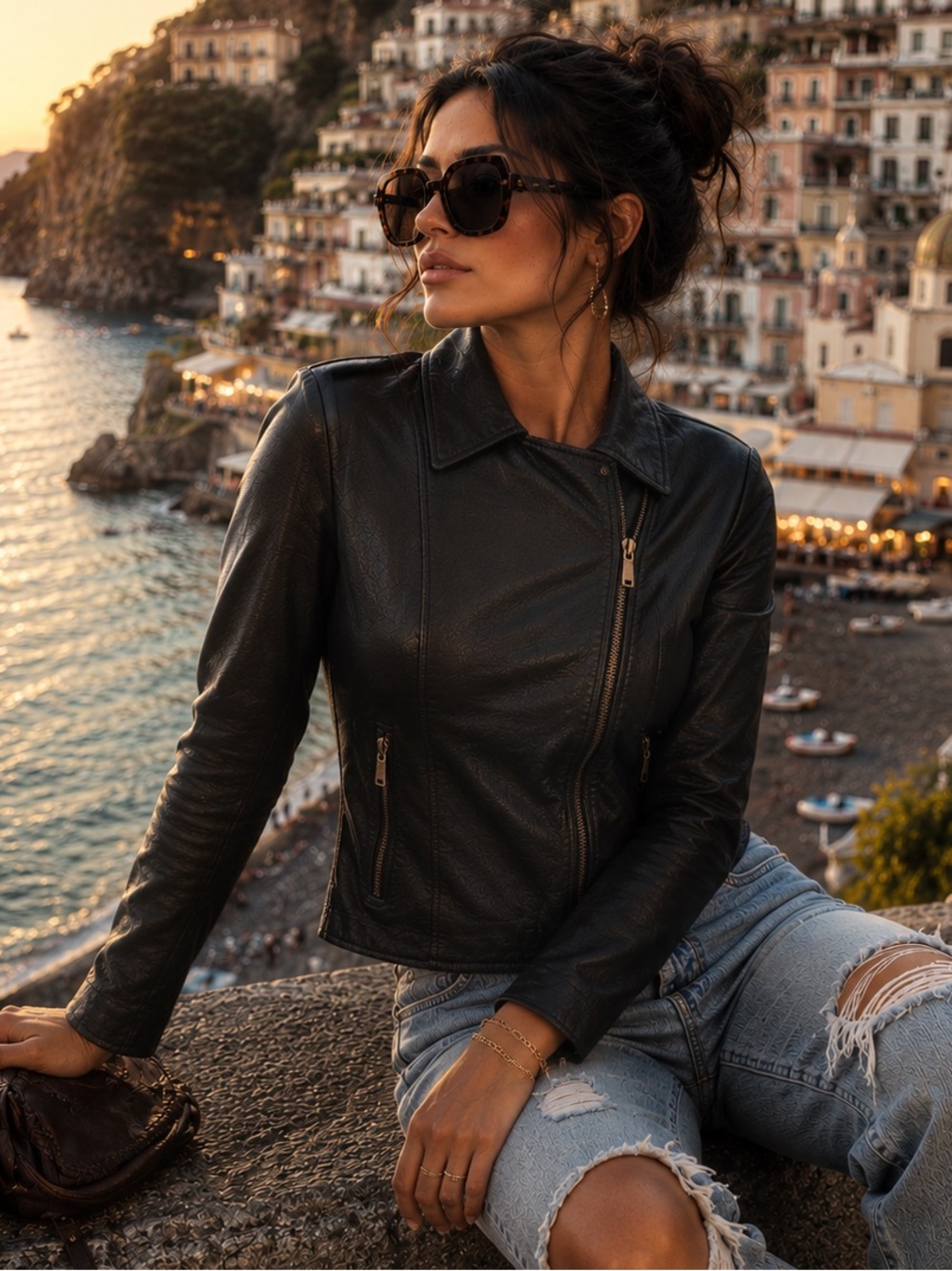 Mitsu black leather jacket